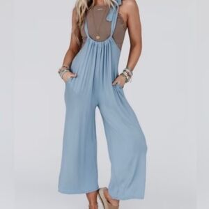 Three Bird Nest Jumpsuit Tie Shoulder Mineral Blue